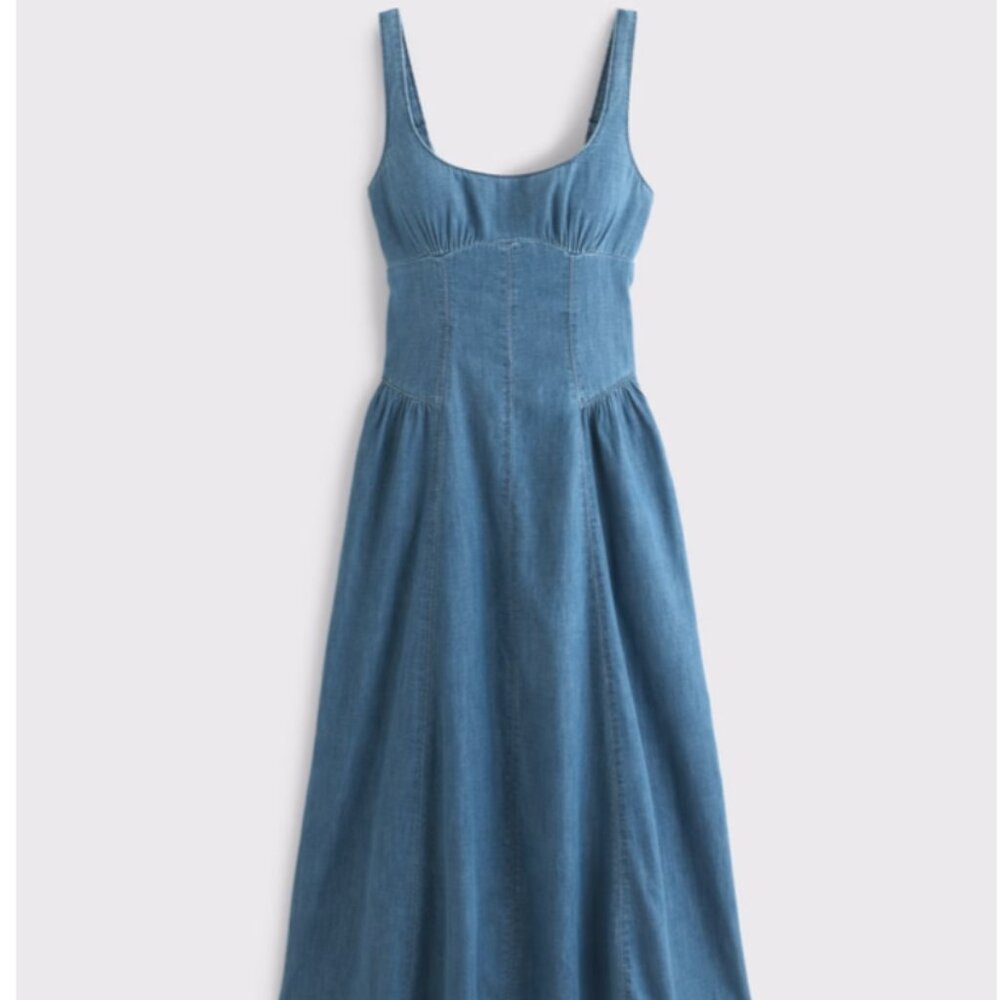 Abercrombie & Fitch Blue Denim Midi Dress